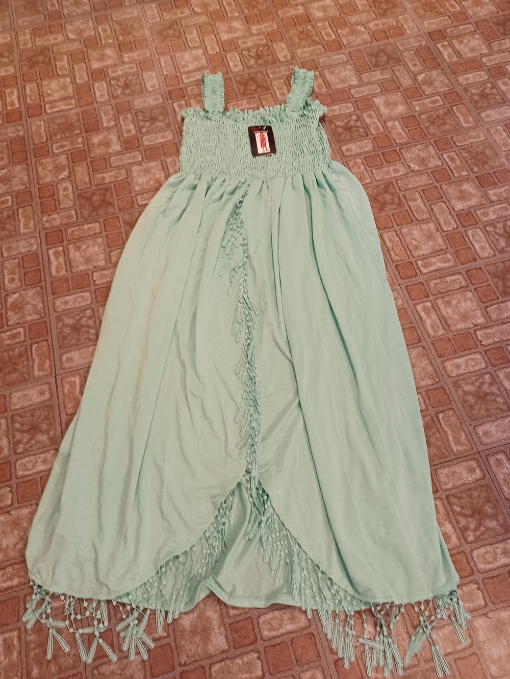 WinWin Mint Green Fringe Boho Maxi Dress